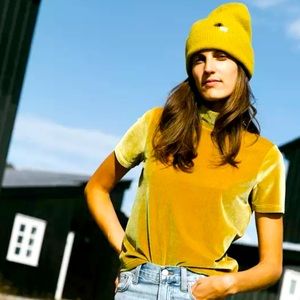 Madewell Velvet Mockneck Tee M Gold Yellow